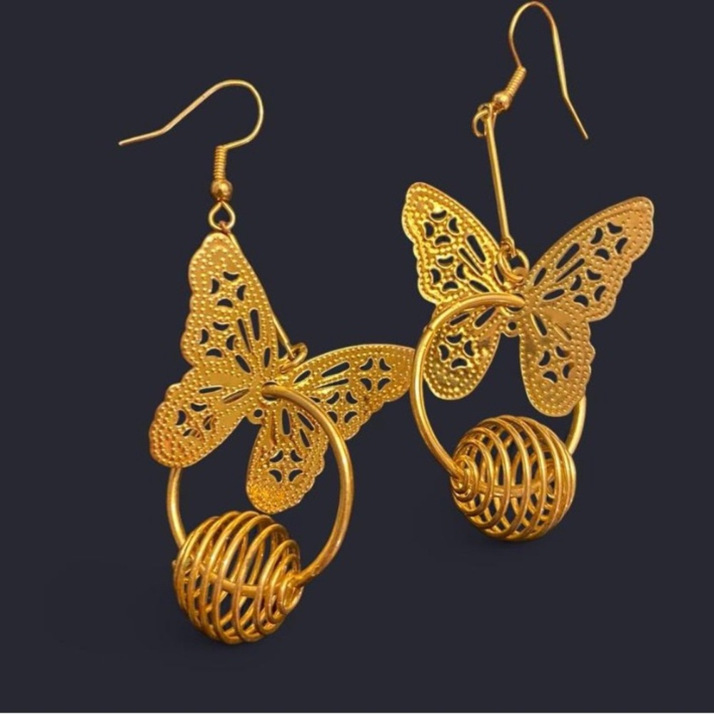 Statement Gold Wire-Wrapped Butterfly Earrings